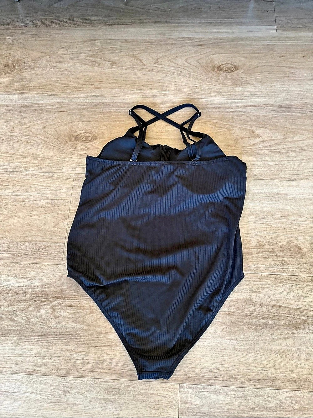 Black Ribbed Button-Front One-Piece - Picture 2 of 5